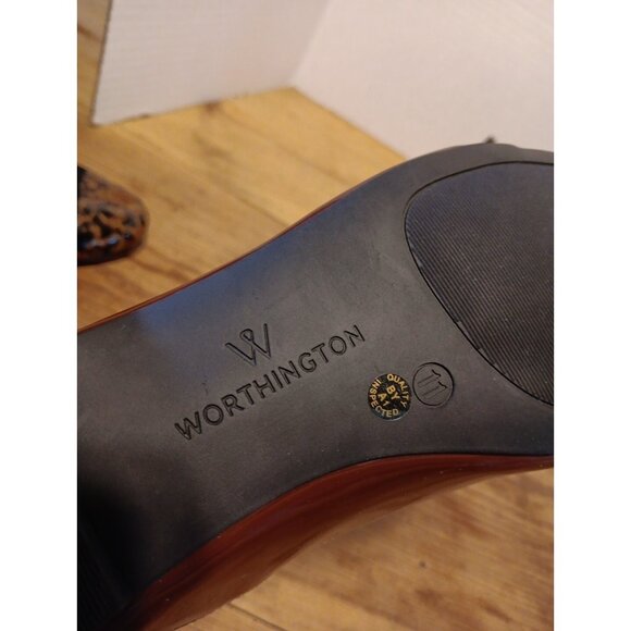 Worthington Cozette Women's 11 M Brown Patent Pointed Toe Ballet Flats Chain Zip - Picture 8 of 9